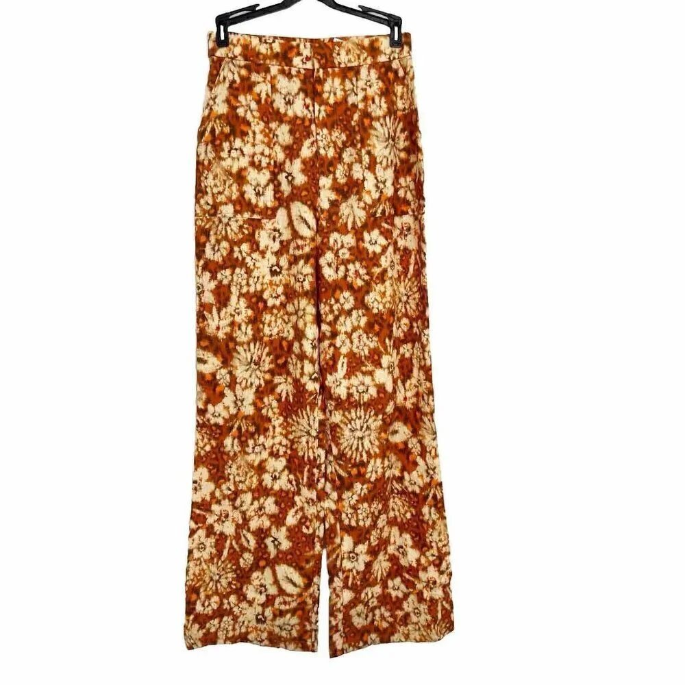 NEW Zara wide leg LINEN Pants XSMALL burnt orange Bohemian